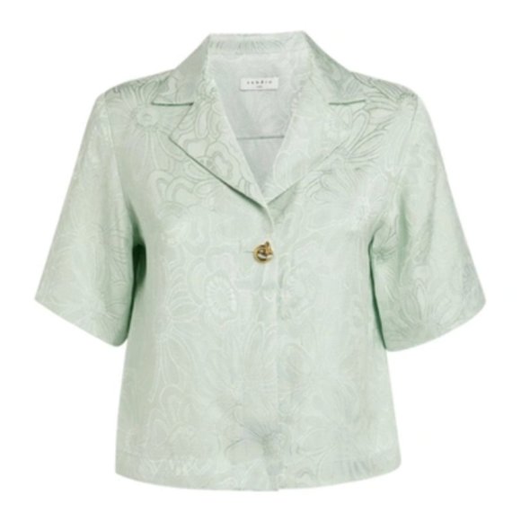 ❤️HOLIDAY SPECIAL❤️  Sandro AMELINE Jacquard Sage Cropped Top - Picture 2 of 3